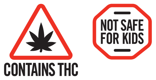 Contains THC and Not for Children universal packaging symbols